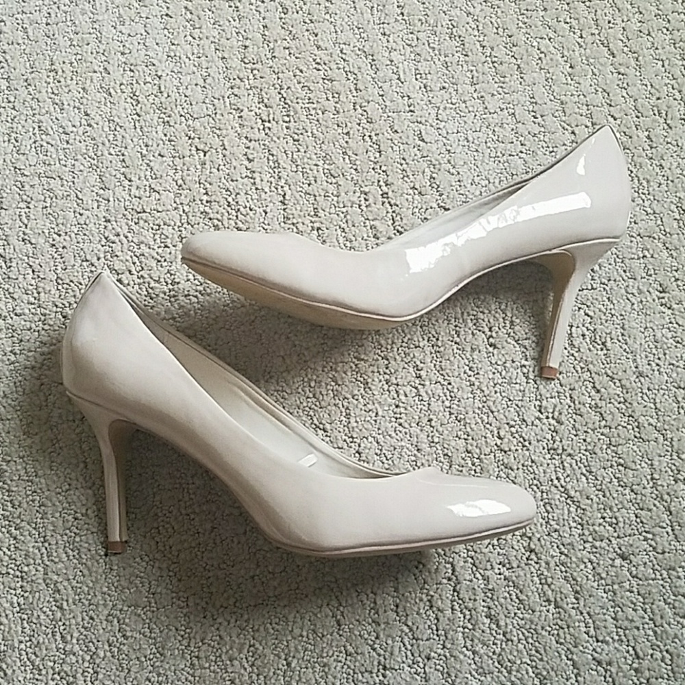 Express Patent Faux Leather Cream Pumps
